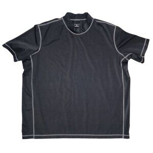 Lands End Mens XXL 2XL 50-52 Mock Neck Rash Guard Swim Shirt Black Short Sleeve